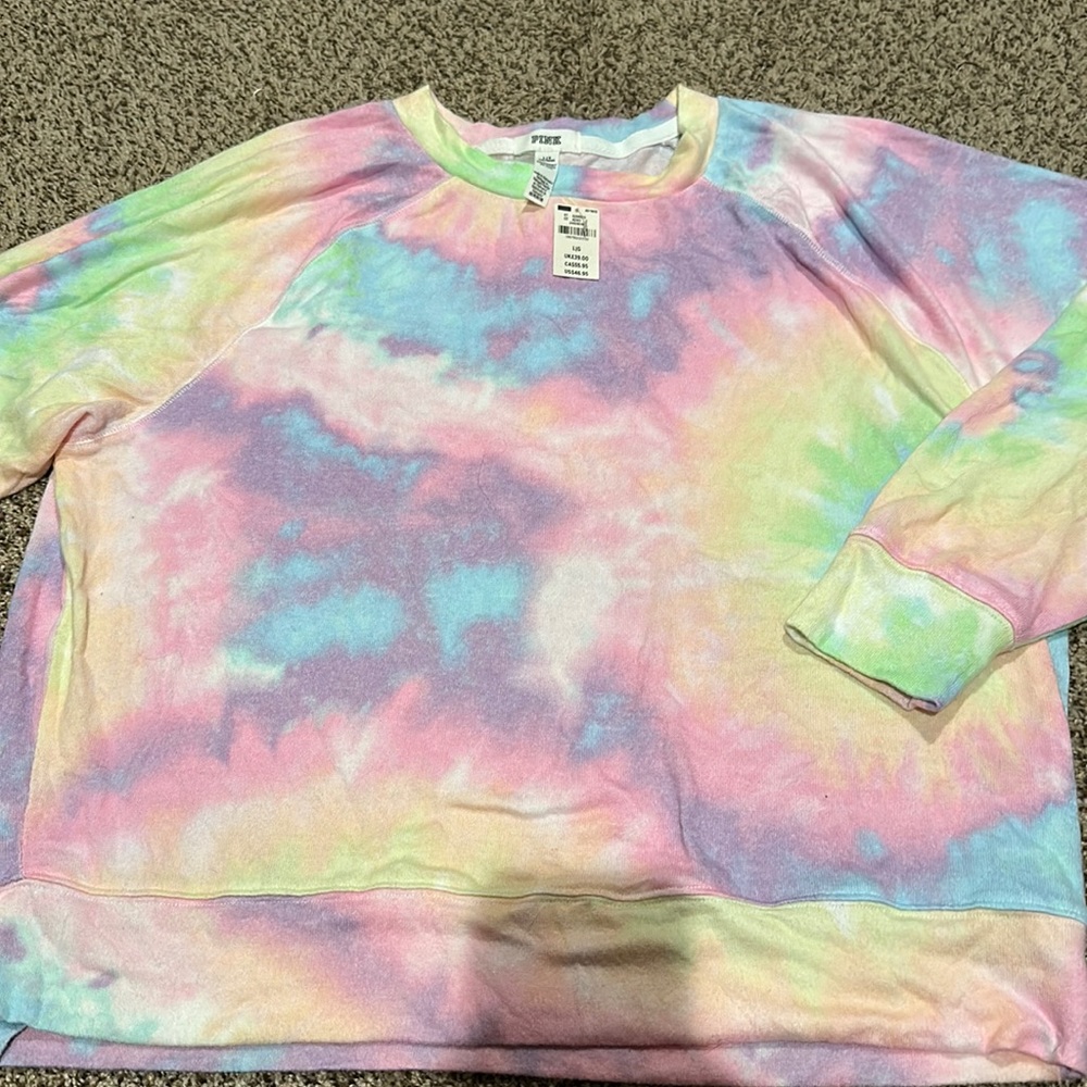 New with tags PINK tie dye long sleeve tee size LARGE